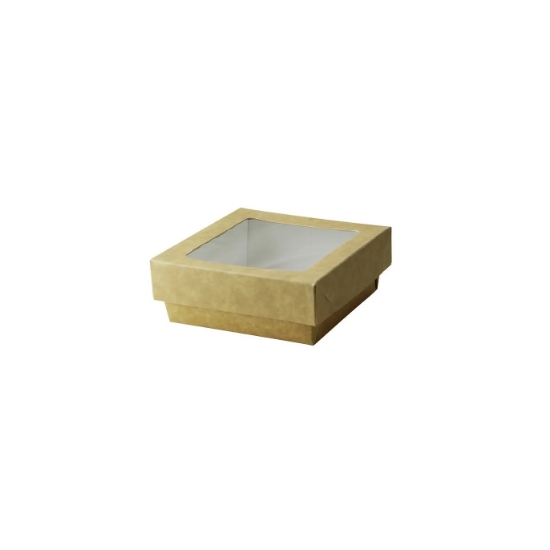 Immagine di SCATOLA KRAY MARRONE CON FINESTRA 350ML 11,5X11,5XH4CM 25PZ